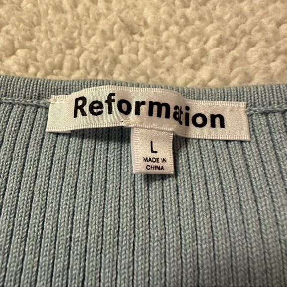 Reformation Carol Cotton Sweater Tank Ribbed Halter Crop Top Mineral Blue - Picture 10 of 13